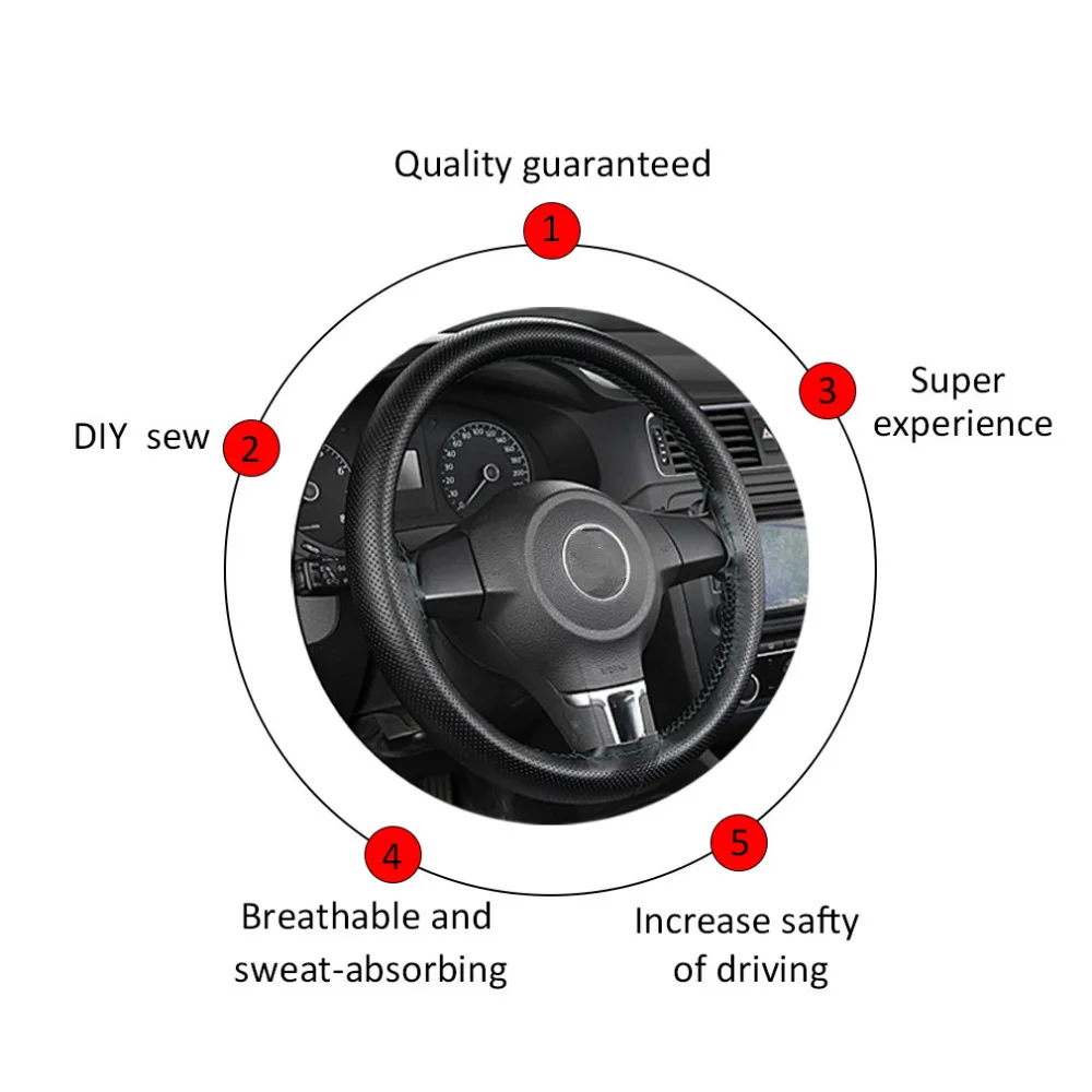 DIY Car Steering Wheel Braid Cover Fiber Leather With Needle Braid on Steering Wheel SkidProof Car Styling Interior accessories