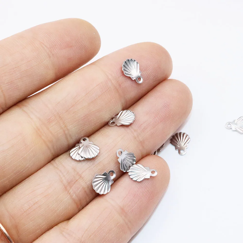 100/20pcs 6mm Wholesale StainlessSteel Mini Shell Dangling Charms DIY Anklets Earrings Bracelets Unfading Colorless 2 Colors