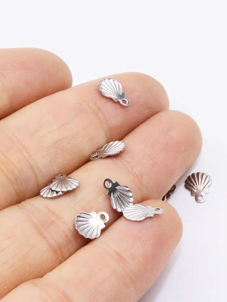 100/20pcs 6mm Wholesale StainlessSteel Mini Shell Dangling Charms DIY Anklets Earrings Bracelets Unfading Colorless 2 Colors