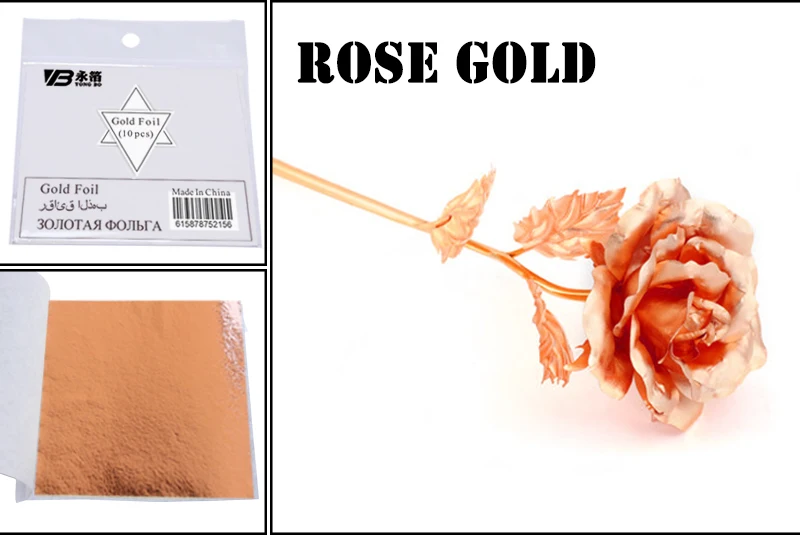 100pcs/10colors Sheet Rose Red Gold Leaf Imitation Sliver Foil Papers DIY Art Crafts Design Packaging Material Food Decor