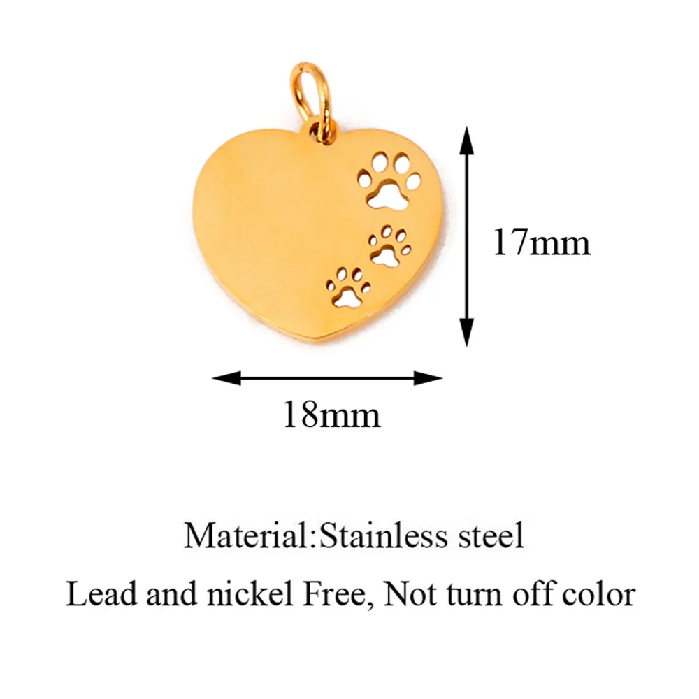 10Pcs/Lot Hollow Paw Heart Charms Stainless Steel Mirror Polished Charms Wholesale Heart Paw Charm Pendant For Jewelry Making