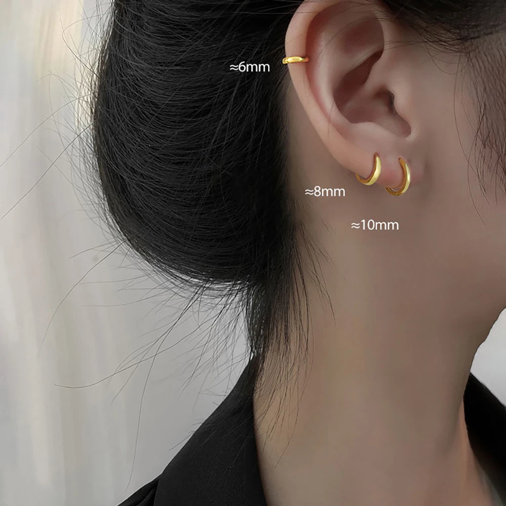 Stainless Steel 1 Pair Minimalist Huggie Hoop Earrings For Women Gold Color Tiny Round Circle 6/8/10mm Punk Unisex Rock Earring