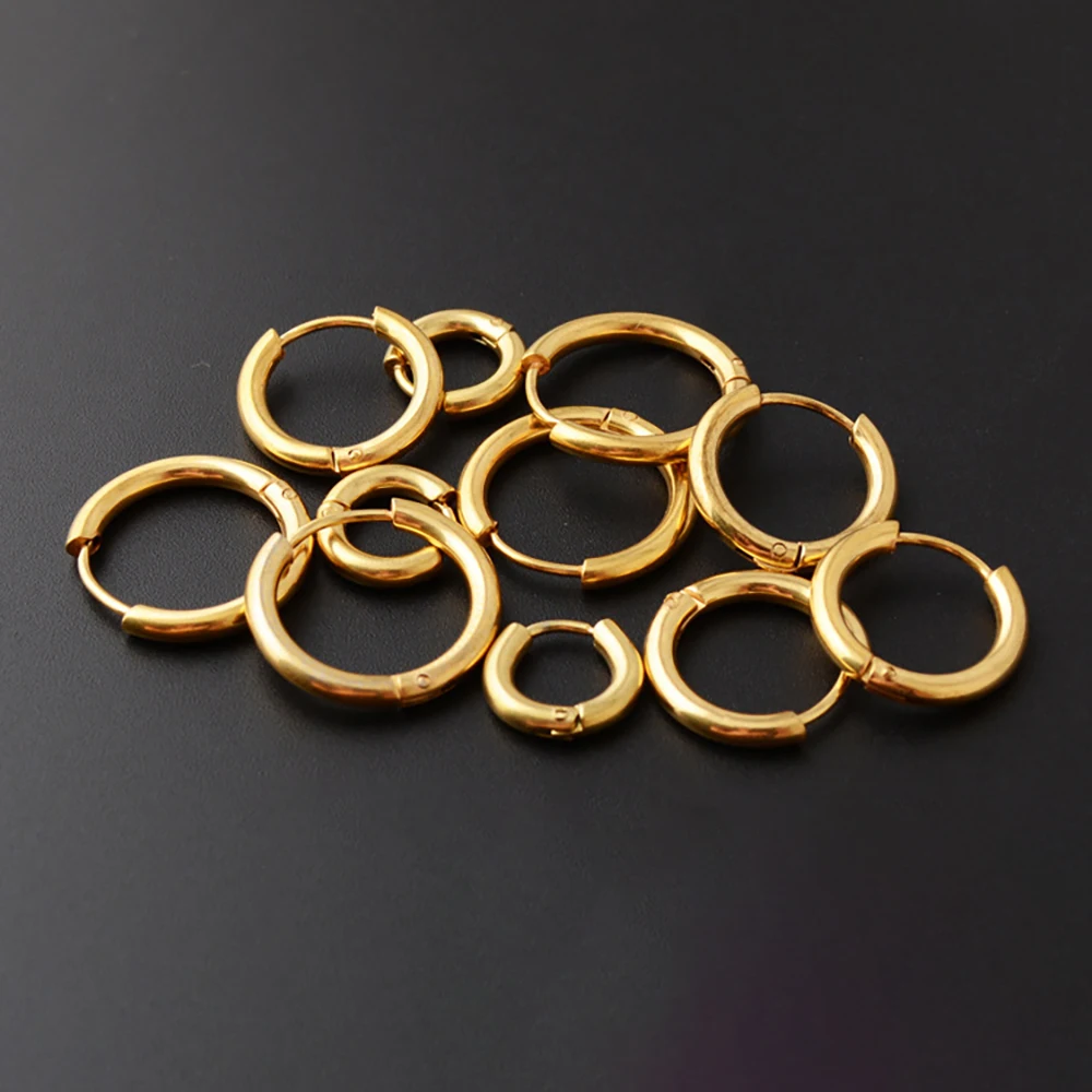 Stainless Steel 1 Pair Minimalist Huggie Hoop Earrings For Women Gold Color Tiny Round Circle 6/8/10mm Punk Unisex Rock Earring