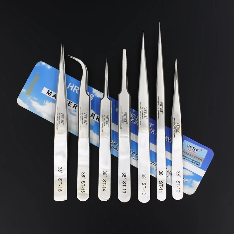 100% Vetus Original ST HRC 38 Series Super Fine Tip Tweezers for Mink Eyelash Plant Anti Acid Anti-magnetic Pinzas