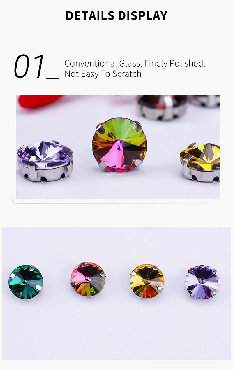 All Colors Sew on Rivoli Rhinestone With Silver Claw Round Shapes for Needlework Jewelry Wedding Dress Bags Trims