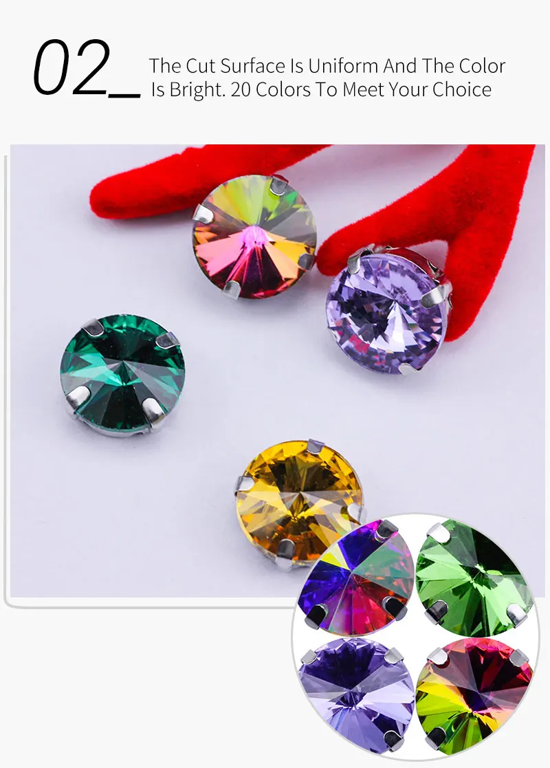 All Colors Sew on Rivoli Rhinestone With Silver Claw Round Shapes for Needlework Jewelry Wedding Dress Bags Trims