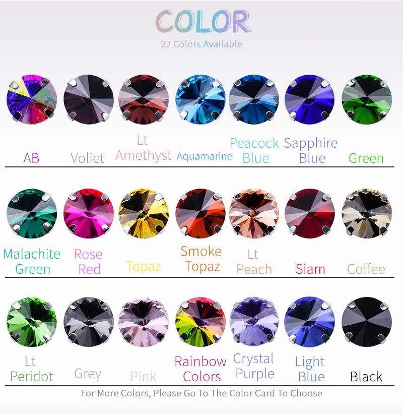 All Colors Sew on Rivoli Rhinestone With Silver Claw Round Shapes for Needlework Jewelry Wedding Dress Bags Trims