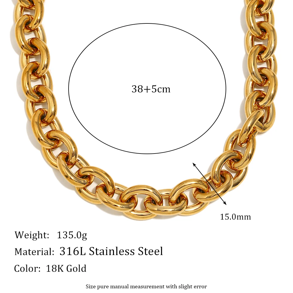 E.B.belle Exaggerated Stainless Steel Tarnish Free Chunky O Chain Gold Choker Necklace Bracelet Jewelry Set Statement Necklace