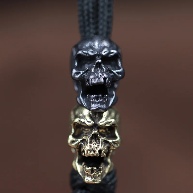 EDC Paracord Beads Punk Skull Retro Brass Umbrella Rope Lanyard Pendant Red Copper Knife Bead DIY Bracelet Keychain Accessories