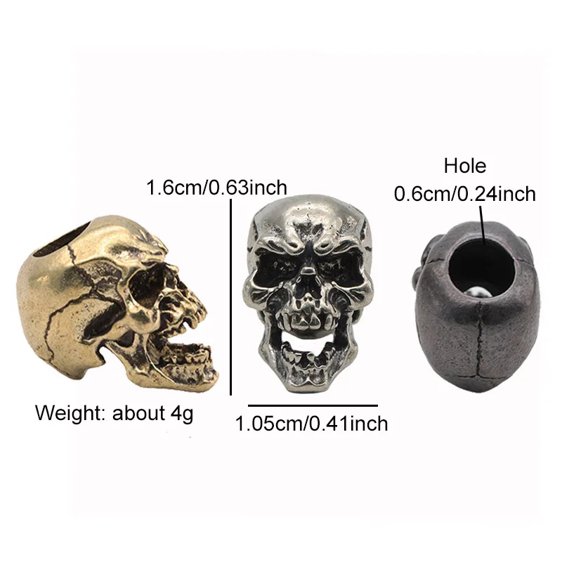 EDC Paracord Beads Punk Skull Retro Brass Umbrella Rope Lanyard Pendant Red Copper Knife Bead DIY Bracelet Keychain Accessories