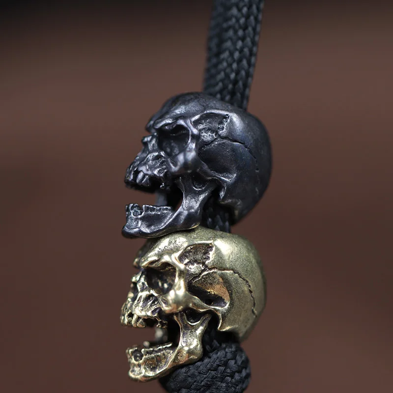 EDC Paracord Beads Punk Skull Retro Brass Umbrella Rope Lanyard Pendant Red Copper Knife Bead DIY Bracelet Keychain Accessories
