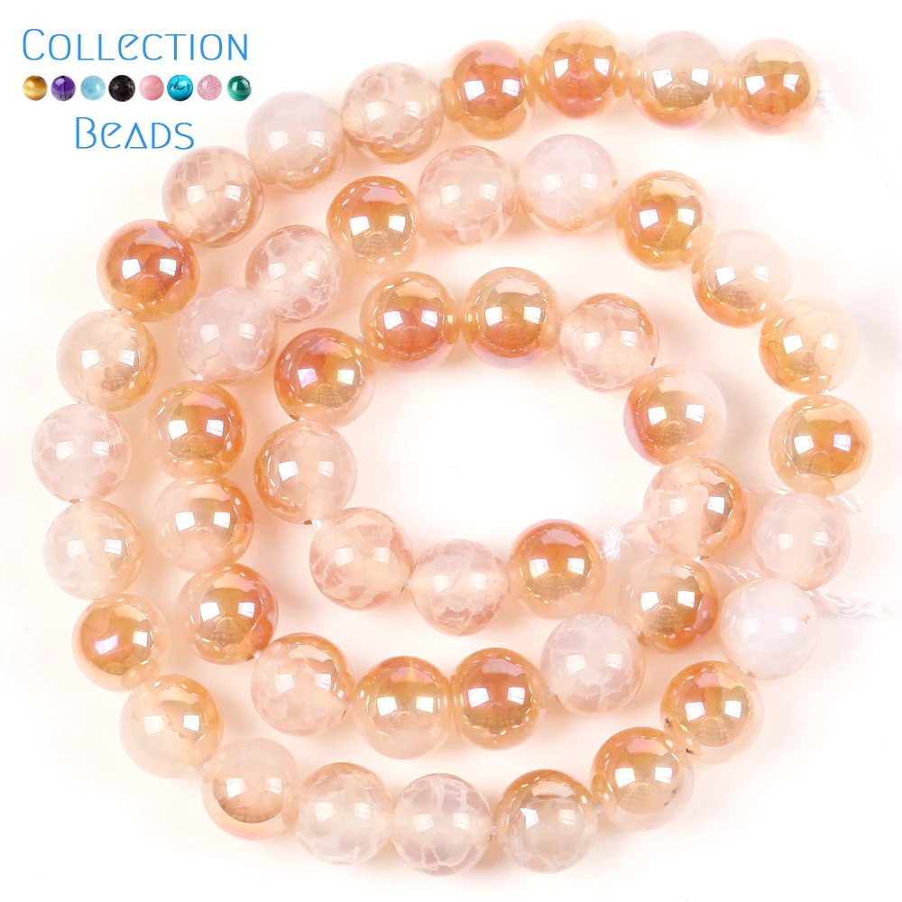 6/8/10mm Natural Stone Beads Champagne Gold Color Cracked Agates Round Spacer Beads For Jewelry Making DIY Bracelets Accessories