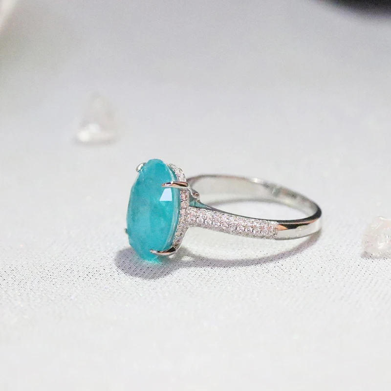 925 Sterling Silver Oval Finger Rings for Women Elegant Paraiba Tourmaline Ring Classic Engagement Wedding Statement Jewelry