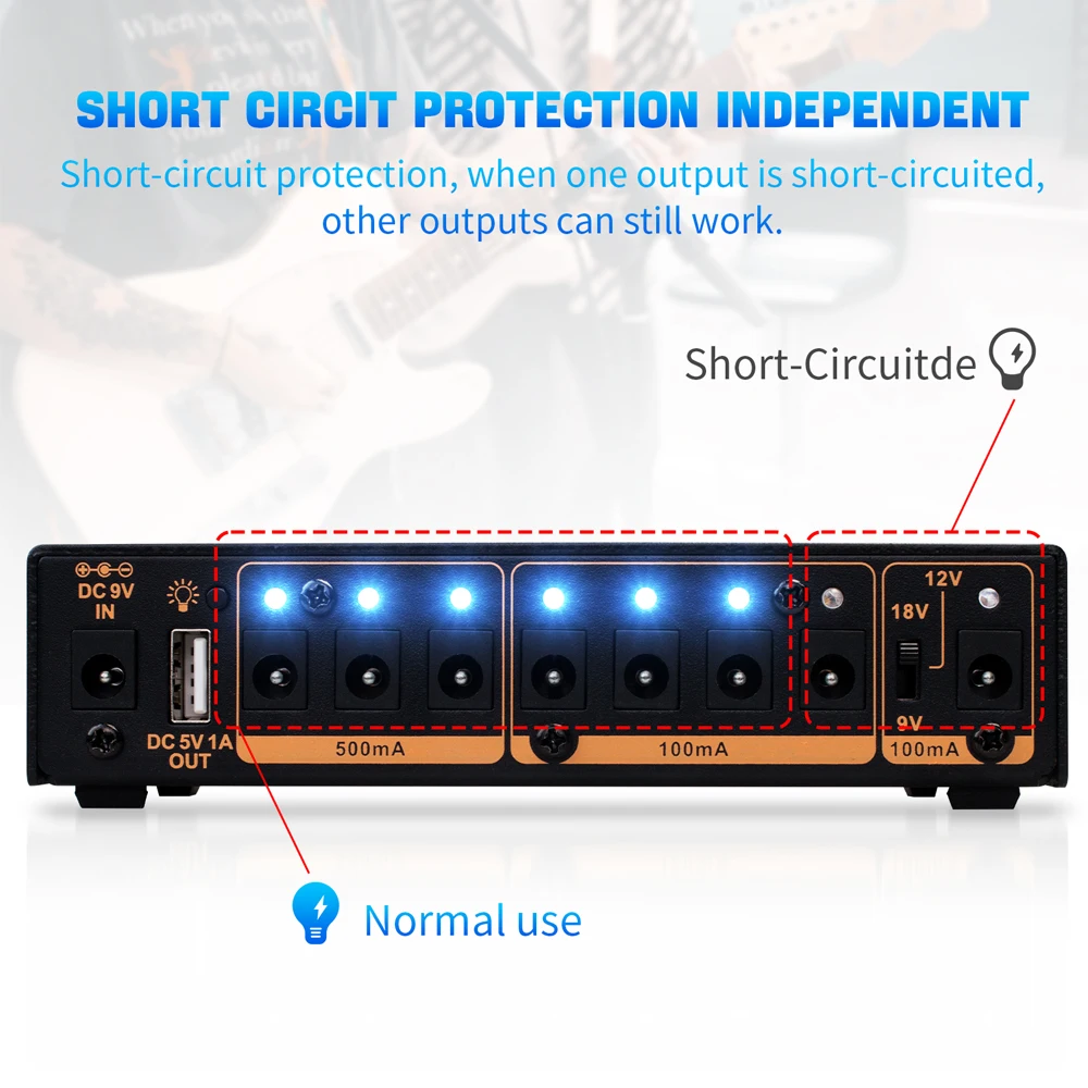 JOYO JP-05 Guitar Effect Pedal Power Supply Rechargeable 4400mAh Battery 8 DC Outputs Jacks 9V 12V 18V Guitar Effect Power