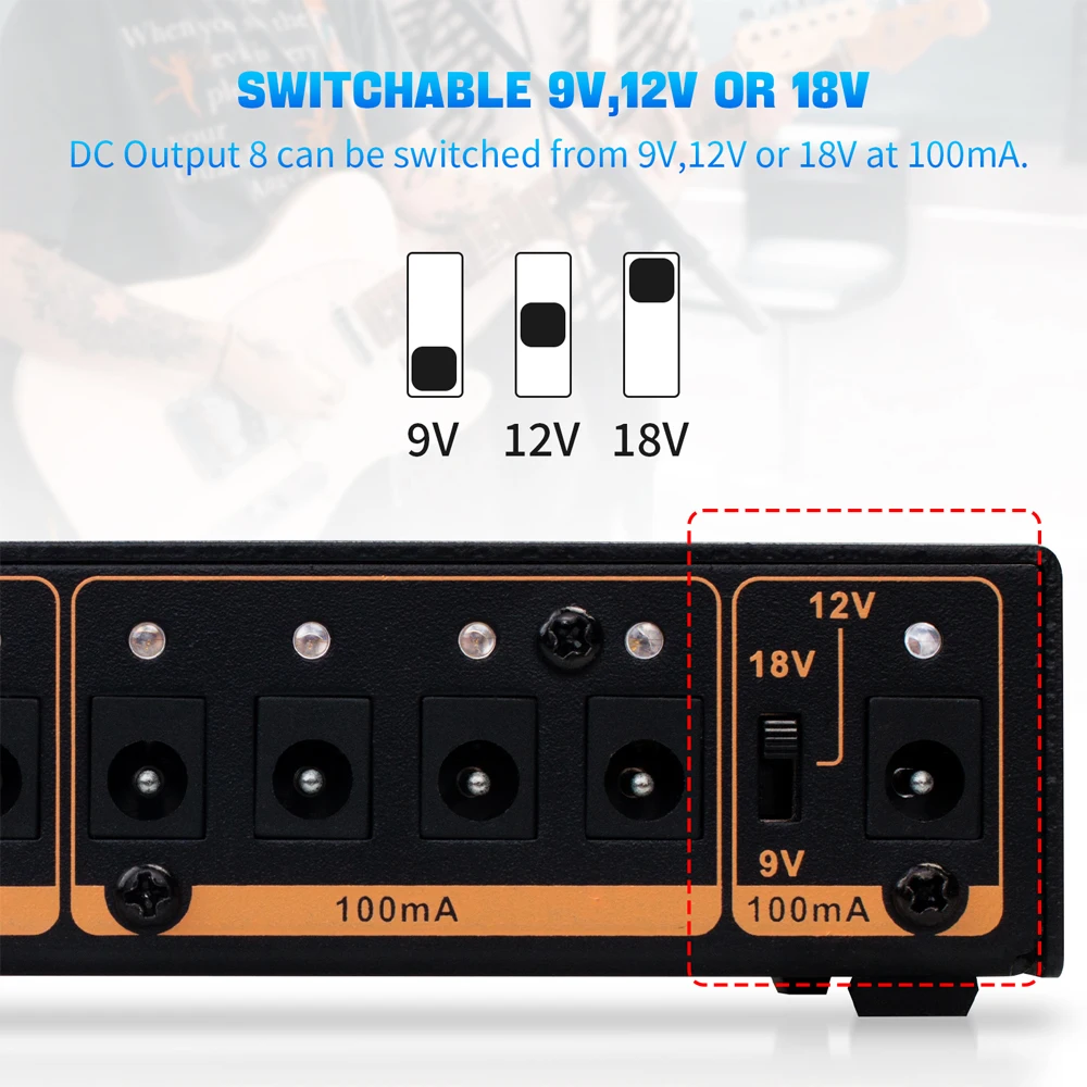 JOYO JP-05 Guitar Effect Pedal Power Supply Rechargeable 4400mAh Battery 8 DC Outputs Jacks 9V 12V 18V Guitar Effect Power