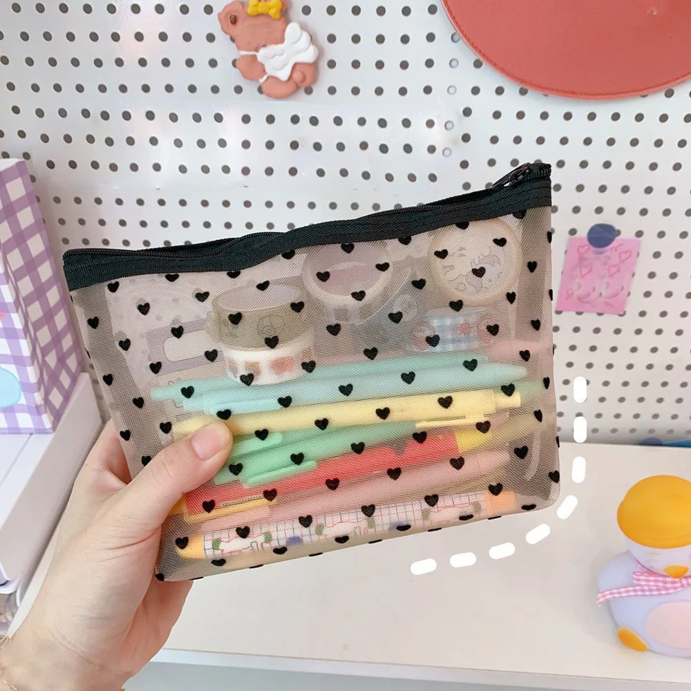 1PCS Women Travel Zipper Make Up Makeup Bag Organizer Storage Pouch Black Mesh Cosmetic Bag Toiletry Clear Wash Bags Case