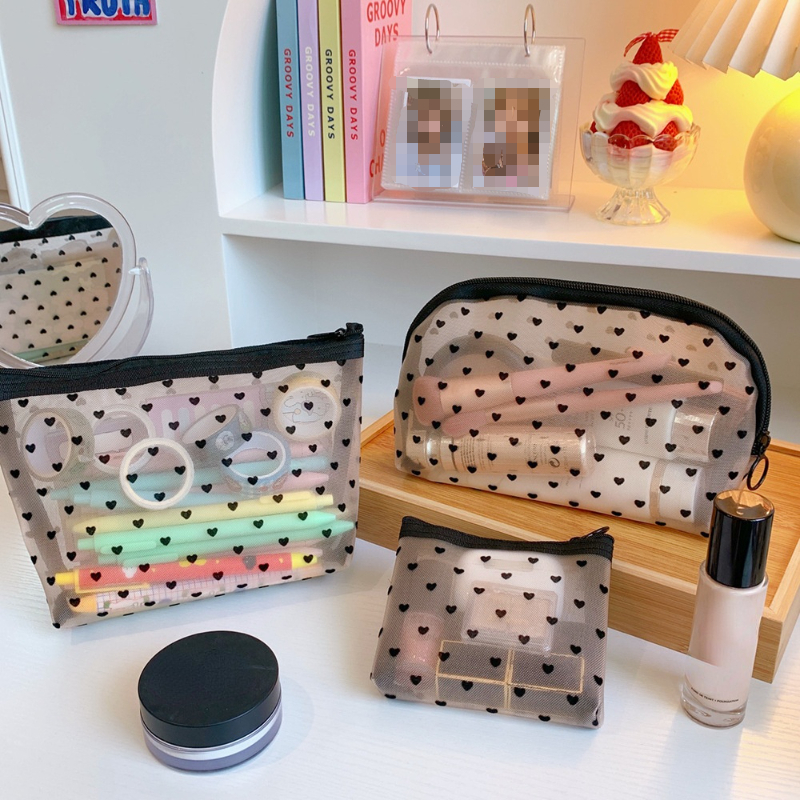 1PCS Women Travel Zipper Make Up Makeup Bag Organizer Storage Pouch Black Mesh Cosmetic Bag Toiletry Clear Wash Bags Case