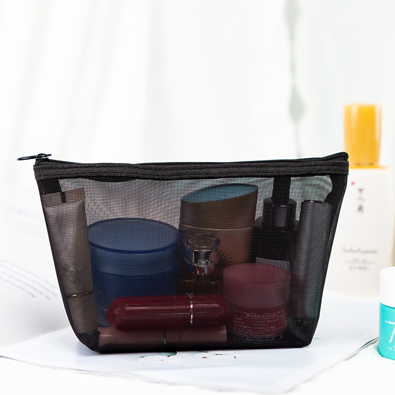 1PCS Women Travel Zipper Make Up Makeup Bag Organizer Storage Pouch Black Mesh Cosmetic Bag Toiletry Clear Wash Bags Case