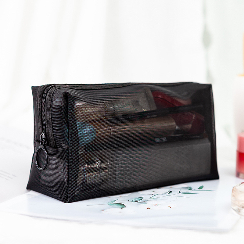 1PCS Women Travel Zipper Make Up Makeup Bag Organizer Storage Pouch Black Mesh Cosmetic Bag Toiletry Clear Wash Bags Case