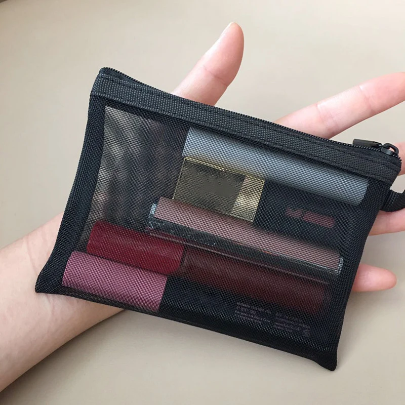 1PCS Women Travel Zipper Make Up Makeup Bag Organizer Storage Pouch Black Mesh Cosmetic Bag Toiletry Clear Wash Bags Case