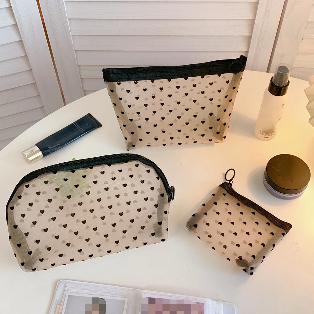 1PCS Women Travel Zipper Make Up Makeup Bag Organizer Storage Pouch Black Mesh Cosmetic Bag Toiletry Clear Wash Bags Case