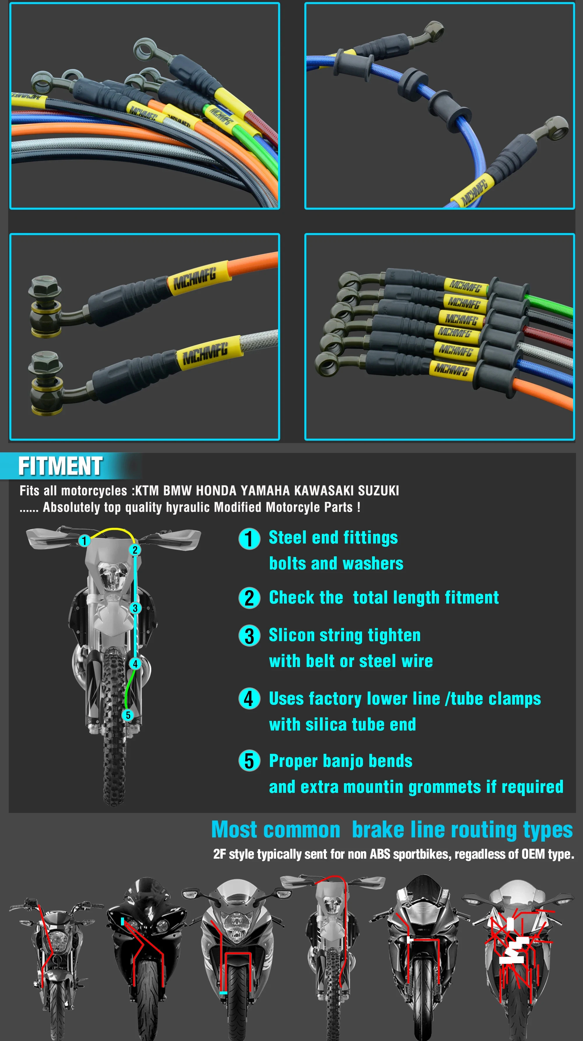 Motorcycle Dirt Bike Braided Steel Hydraulic Reinforce Brake Iine Clutch Oil Hose  Tube 450 To 2300mm 28-28degree Fit Racing MX