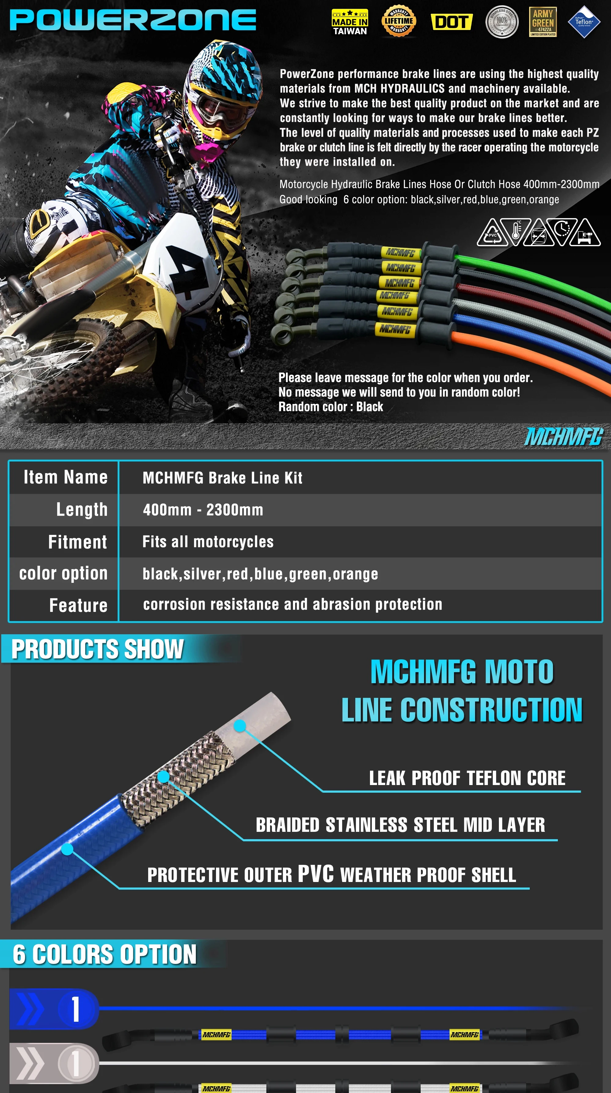 Motorcycle Dirt Bike Braided Steel Hydraulic Reinforce Brake Iine Clutch Oil Hose  Tube 450 To 2300mm 28-28degree Fit Racing MX