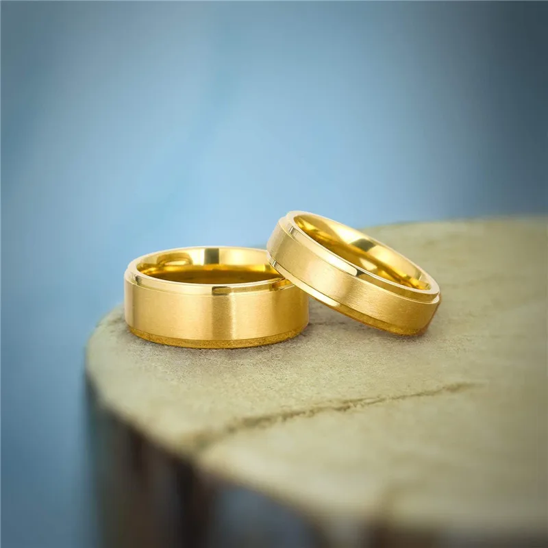 Somen 6mm 8mm Gold Color Pure Titanium Rings For Women Men Brushed Wedding Band Matte Comfort Fit Ring For Couple Size 6-13