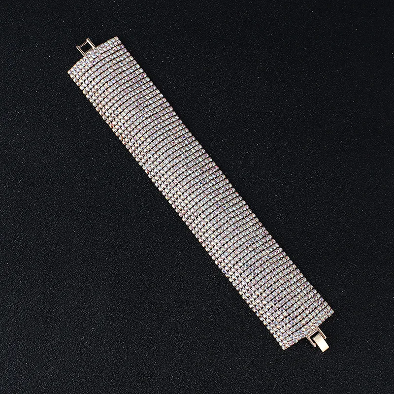 TREAZY Luxury 15 row Rhinestone Full Crystal Bracelet for Women Cuff Bangle Wedding Bridal Gold Silver Color Statement Bracelets
