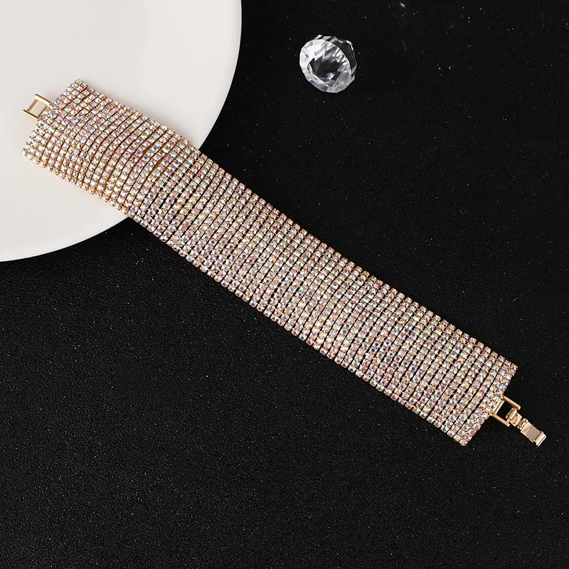 TREAZY Luxury 15 row Rhinestone Full Crystal Bracelet for Women Cuff Bangle Wedding Bridal Gold Silver Color Statement Bracelets