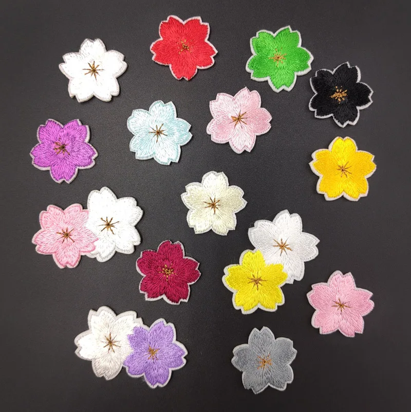 Sakura Patches Embroidery For T-Shirt Iron On Appliques Clothes Jeans Stickers Badges Parche