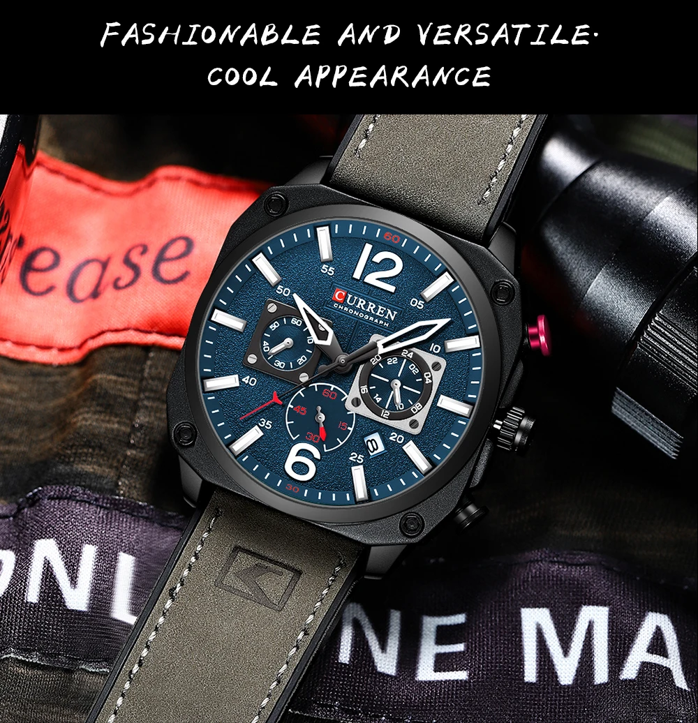 New CURREN Brand Watch Men Leather Sports Watches Men's Army Military Quartz Wristwatch Chronograph Male Clock Relogio Masculino