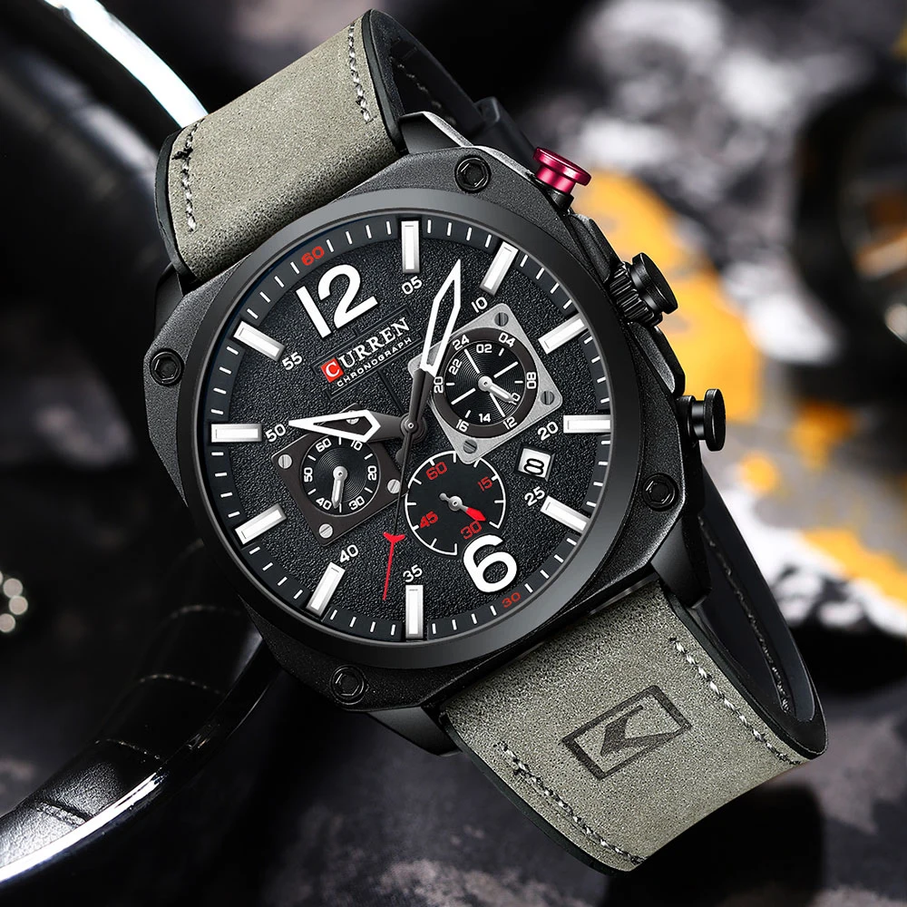 New CURREN Brand Watch Men Leather Sports Watches Men's Army Military Quartz Wristwatch Chronograph Male Clock Relogio Masculino