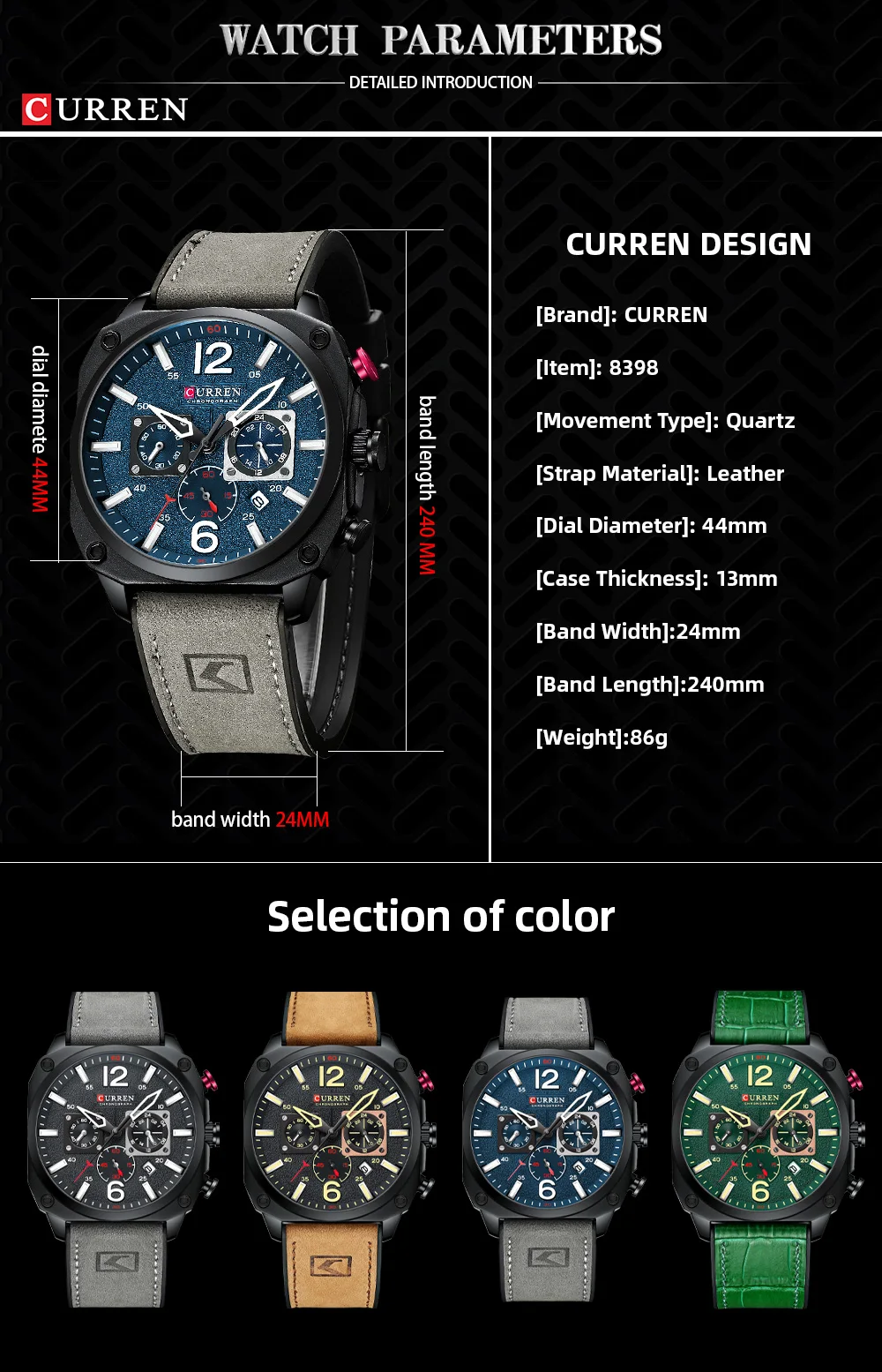 New CURREN Brand Watch Men Leather Sports Watches Men's Army Military Quartz Wristwatch Chronograph Male Clock Relogio Masculino