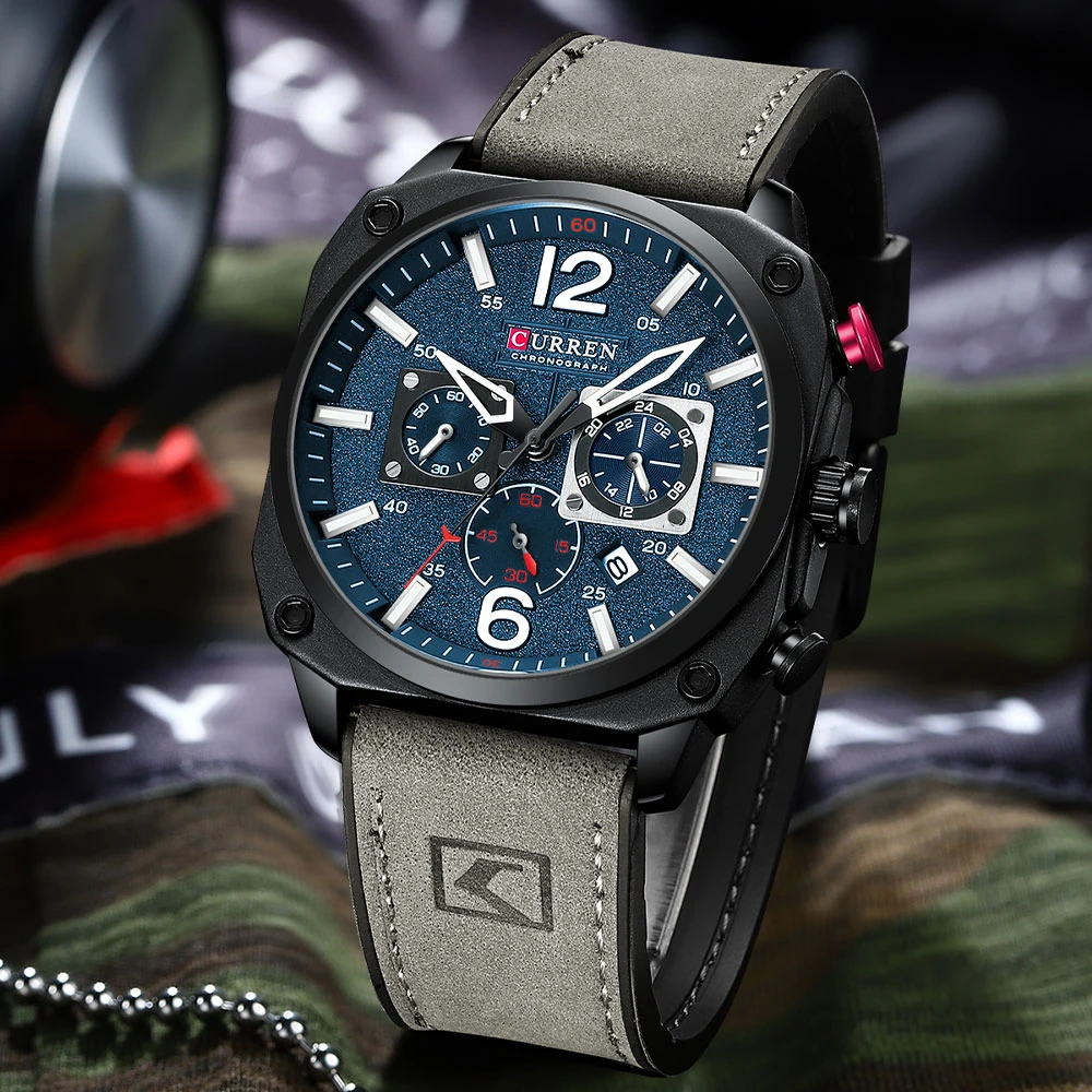 New CURREN Brand Watch Men Leather Sports Watches Men's Army Military Quartz Wristwatch Chronograph Male Clock Relogio Masculino
