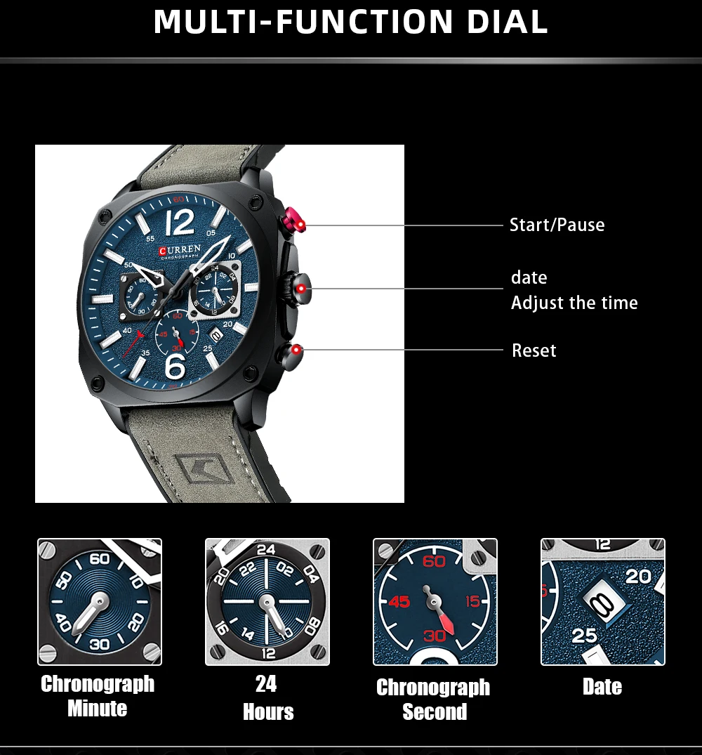New CURREN Brand Watch Men Leather Sports Watches Men's Army Military Quartz Wristwatch Chronograph Male Clock Relogio Masculino