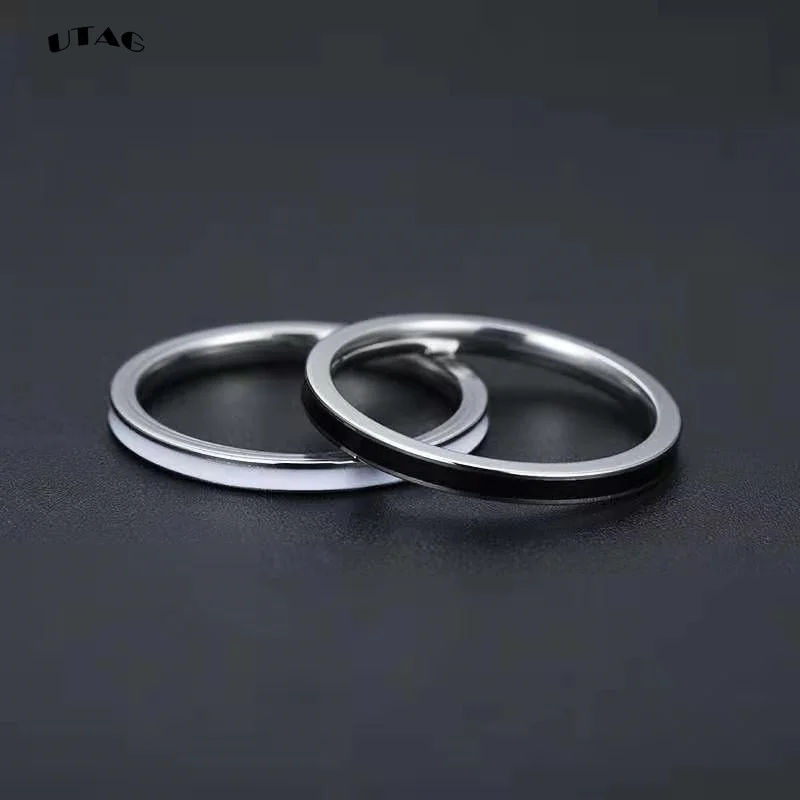 UTAG Fashion Black/White Ceramic Crystal Wedding Rings Jewelry For Women Girls Rose Gold Stainless Steel Bohemia Rin