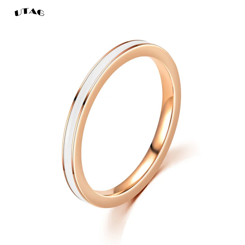 UTAG Fashion Black/White Ceramic Crystal Wedding Rings Jewelry For Women Girls Rose Gold Stainless Steel Bohemia Rin
