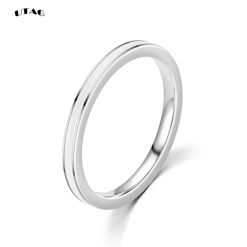 UTAG Fashion Black/White Ceramic Crystal Wedding Rings Jewelry For Women Girls Rose Gold Stainless Steel Bohemia Rin