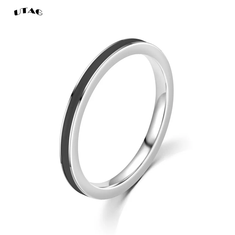 UTAG Fashion Black/White Ceramic Crystal Wedding Rings Jewelry For Women Girls Rose Gold Stainless Steel Bohemia Rin