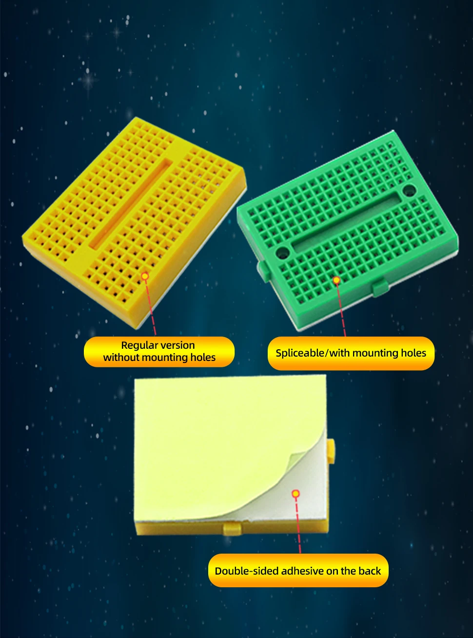 2PCS SYB-170 Mini Solderless Prototype Experiment Test Small Breadboard Kit With 170 Tie Points Plus Adhesive Back 35*46*8mm