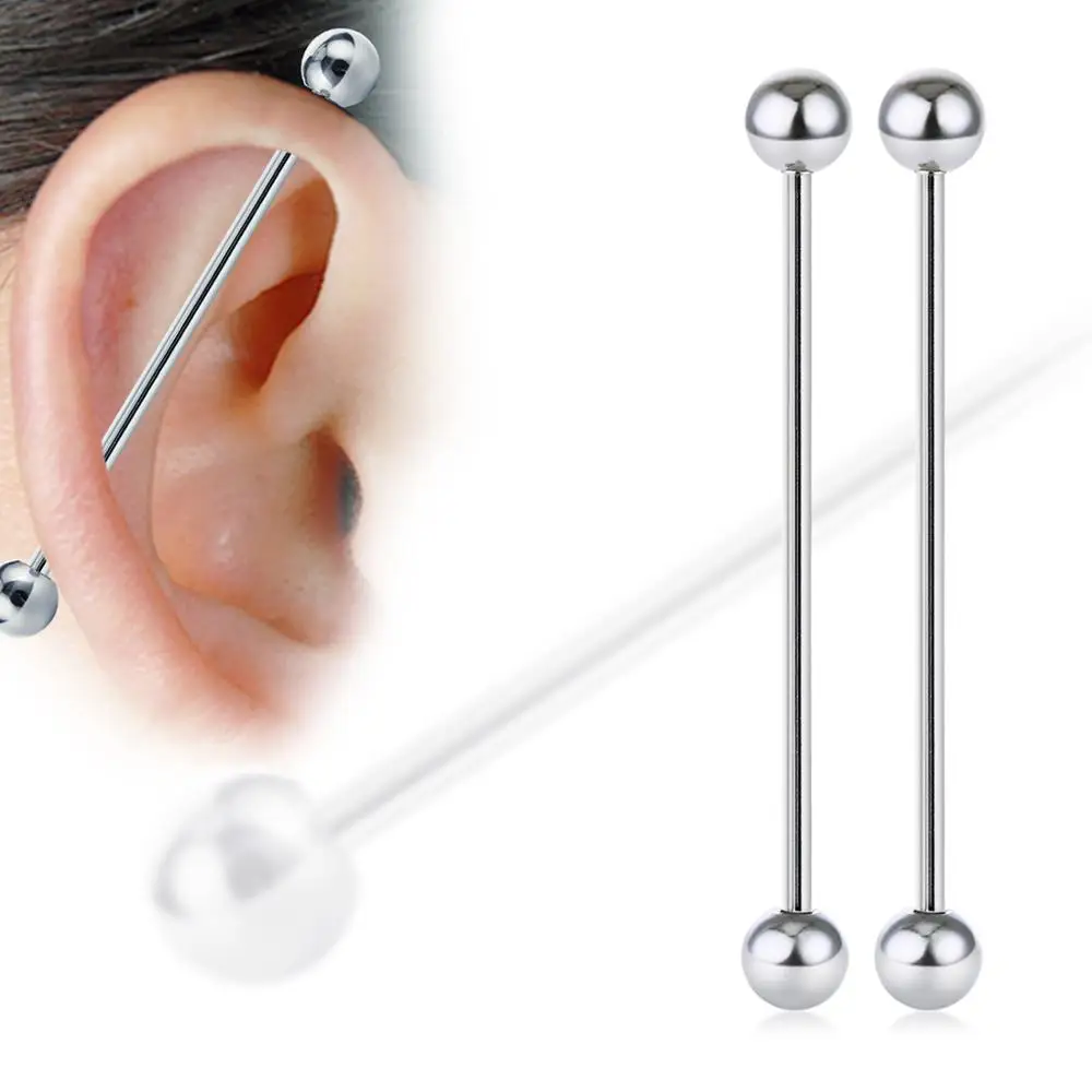 WKOUD 6PCS 16G Industrial Barbell Cartilage Earring Body Piercing Jewelry 28mm 32mm 35mm 38mm 40mm