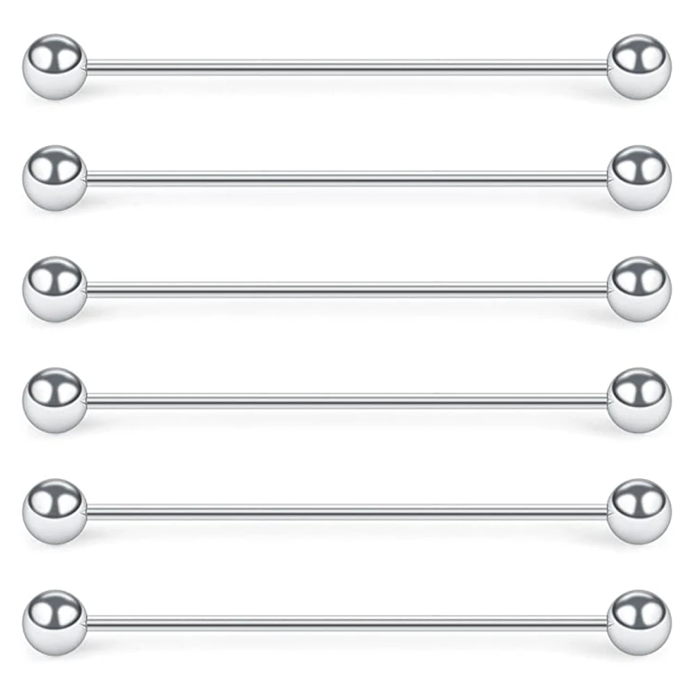 WKOUD 6PCS 16G Industrial Barbell Cartilage Earring Body Piercing Jewelry 28mm 32mm 35mm 38mm 40mm