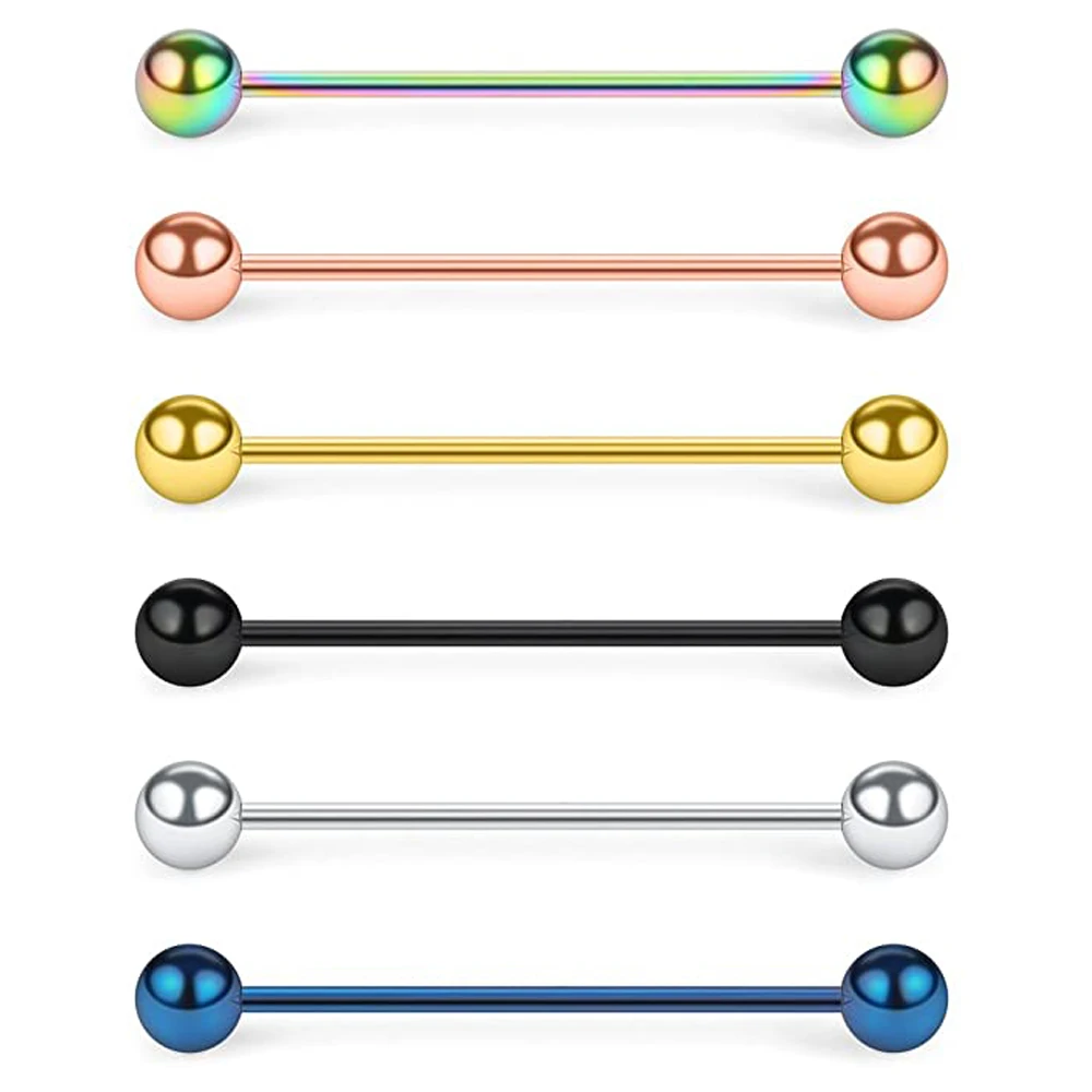 WKOUD 6PCS 16G Industrial Barbell Cartilage Earring Body Piercing Jewelry 28mm 32mm 35mm 38mm 40mm