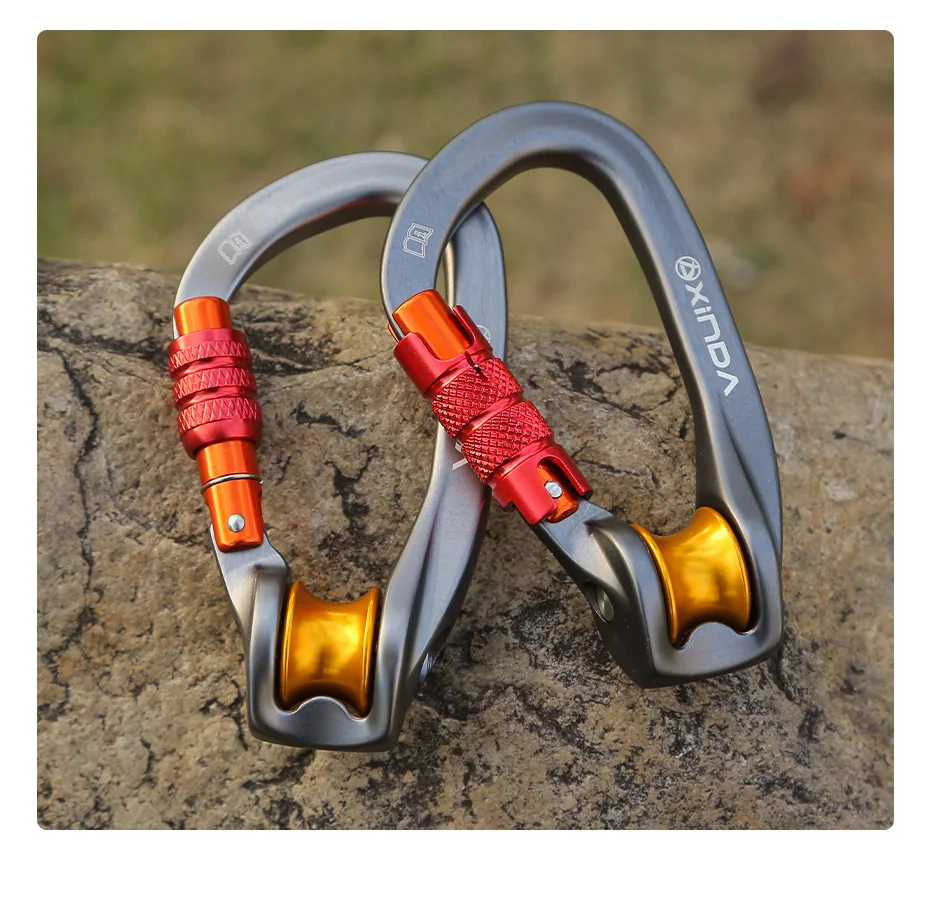 Xinda Outdoor Pulley Carabiner Mountaineering Safety Buckle Lock Cross Strop Equipment Bearing Pulley Hook