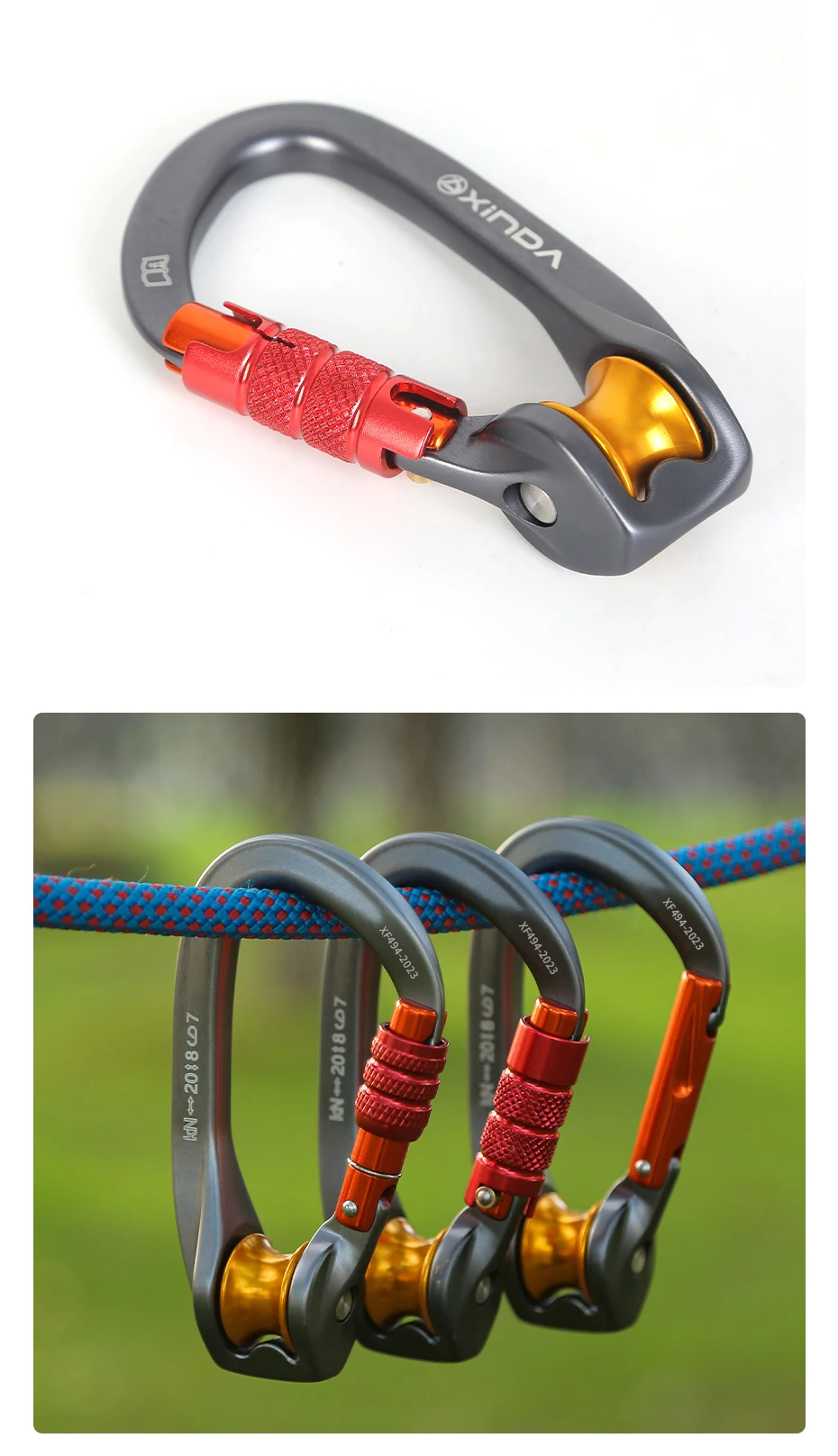 Xinda Outdoor Pulley Carabiner Mountaineering Safety Buckle Lock Cross Strop Equipment Bearing Pulley Hook