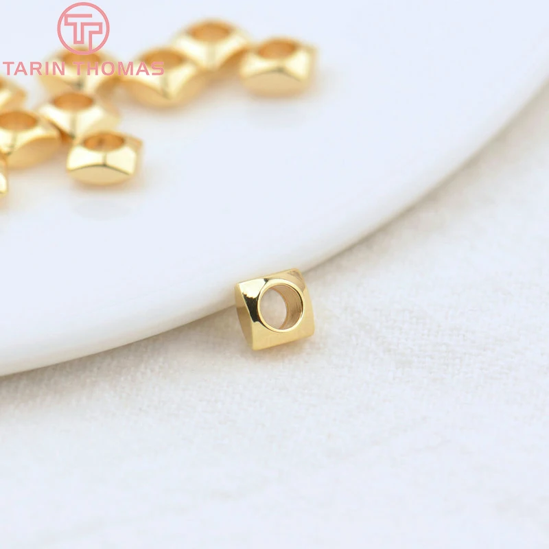 (3377) 20PCS 24K Gold Color Brass Square Spacer Beads High Quality Jewelry Making Supplies Bracelets Findings Accessories