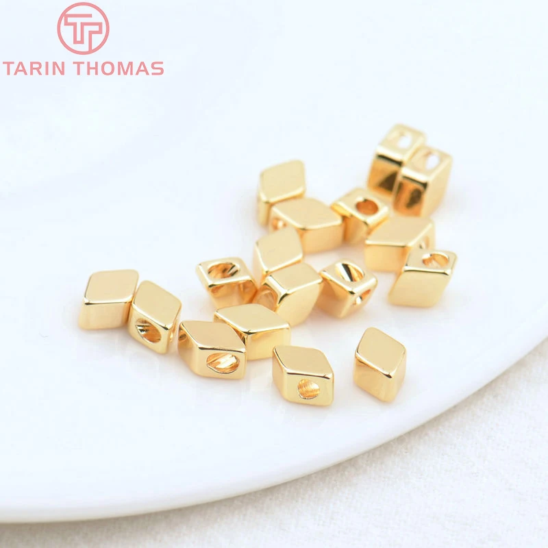 (3377) 20PCS 24K Gold Color Brass Square Spacer Beads High Quality Jewelry Making Supplies Bracelets Findings Accessories