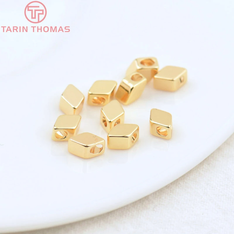 (3377) 20PCS 24K Gold Color Brass Square Spacer Beads High Quality Jewelry Making Supplies Bracelets Findings Accessories