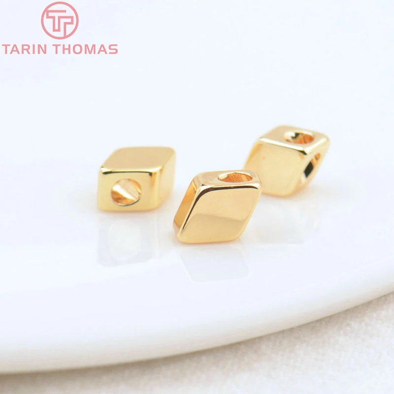 (3377) 20PCS 24K Gold Color Brass Square Spacer Beads High Quality Jewelry Making Supplies Bracelets Findings Accessories
